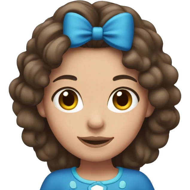 girl with brown eyes and long brown hair wearing blue minnie ears emoji