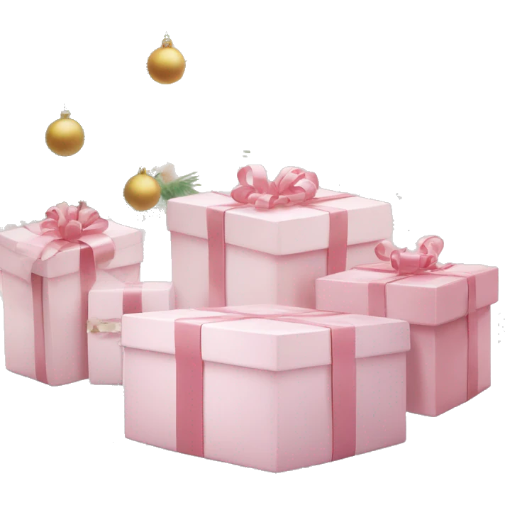 Light pink Christmas gifts under a white Christmas tree  emoji