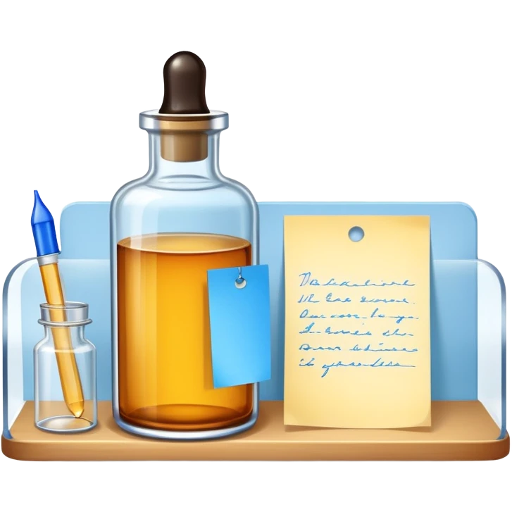 serum bottle on a shelf with a sticky note emoji