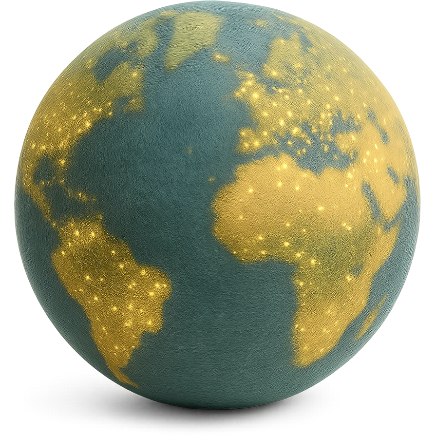 Remove the background, keep the globe showing night lights on continents in flocked toys style with no background. emoji