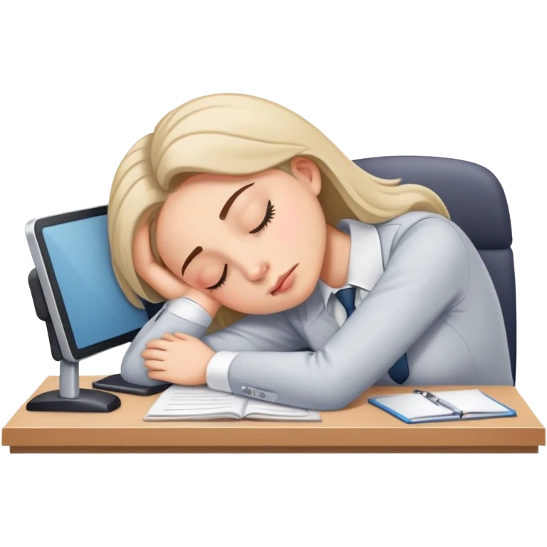 Exhausted office worker woman napping at desk emoji
