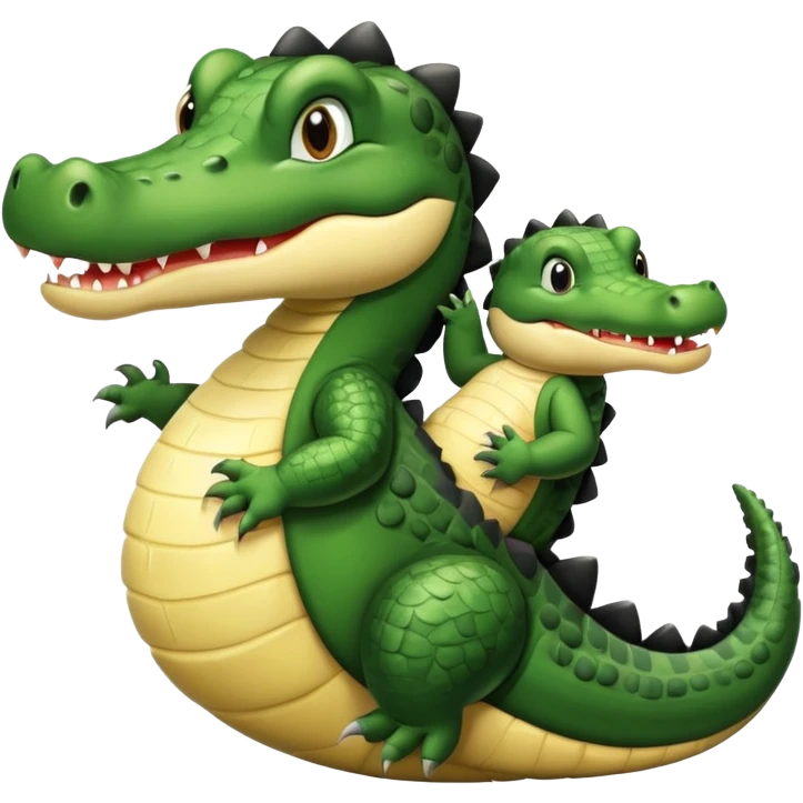 Crocodile holding an black hair baby emoji
