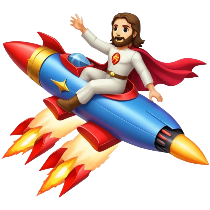 jesus riding a rocket batmobile boom!  emoji