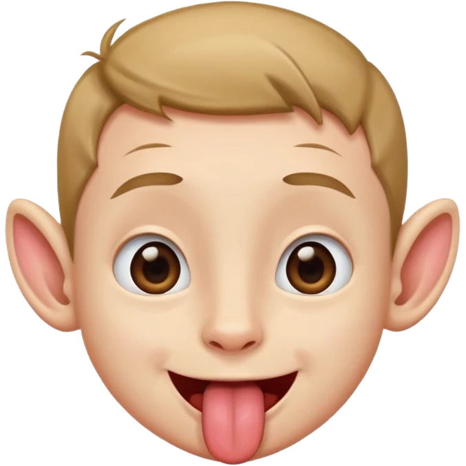a boy with small eyes with big human ears and with his tongue out emoji
