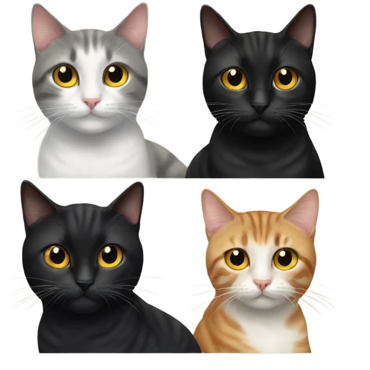Two black cats and two tabby cats  emoji