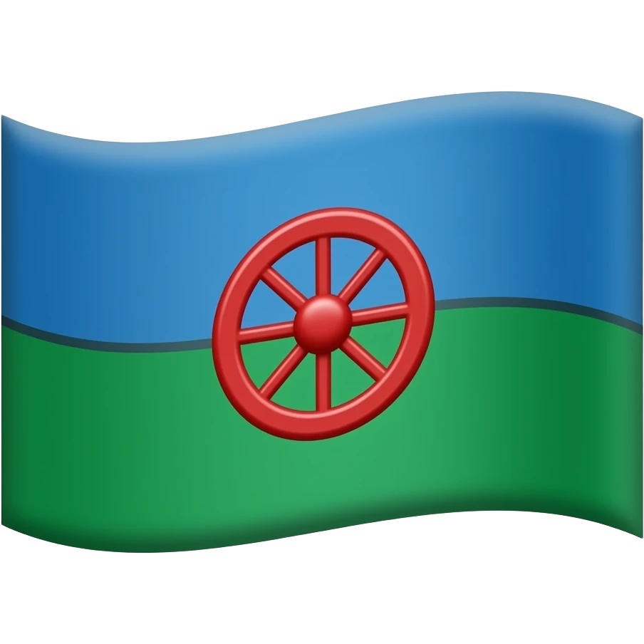 Un drapeau 2 couleur, Bleu en haut et vert en bas. Avec une roue rouge vif au centre emoji