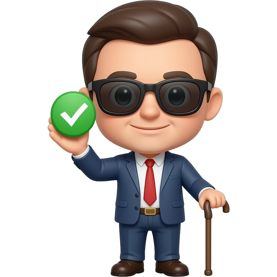 an emoji to represent blind approval of a github pull request, merge the man with cane using sunglasses with a white checkmark emoji