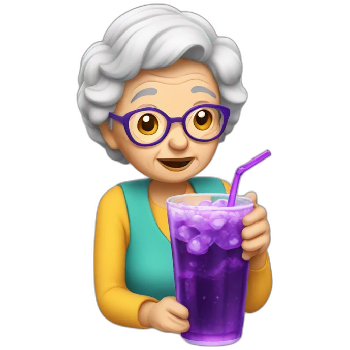 grandma drinking a purple soda emoji