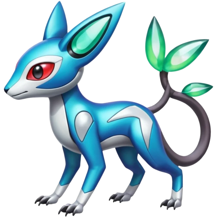 Shiny Colorful Futuristic Cyber-Vernid-Trico-Meloetta-Latias-Koraidon-Peppercat-Protogen-Pokémon-Digimon-Fakémon-fusion-hybrid-creature emoji