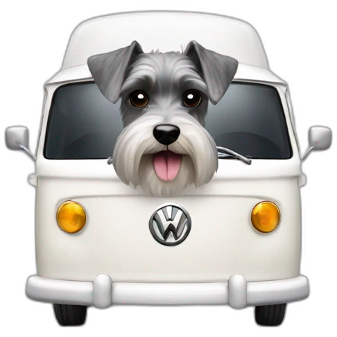 Zwergschnauzer in a white VW Bus emoji