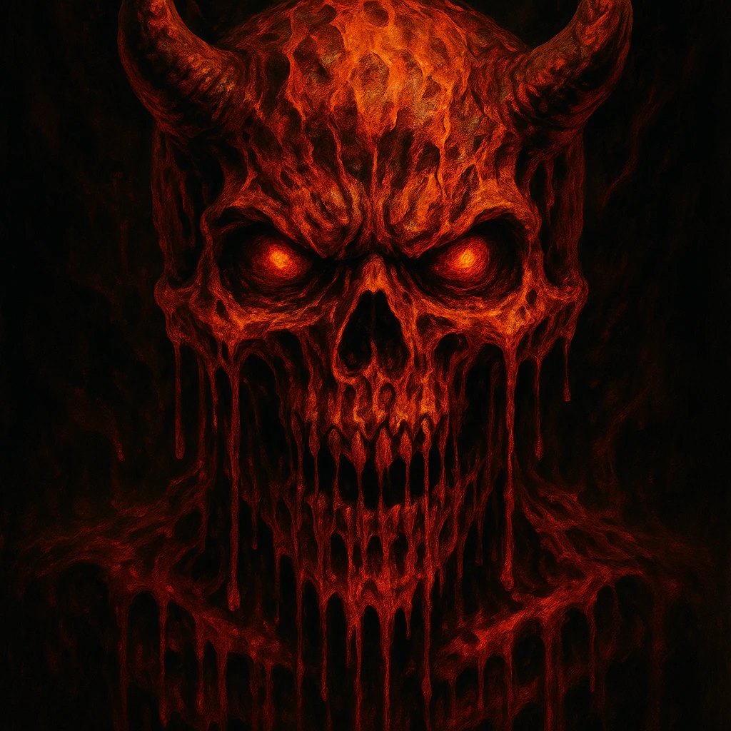 a devil skull that is melting, in a dramatic, detailed style emoji