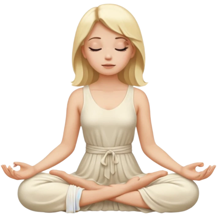 A blonde woman meditating in an ivory-colored dress emoji
