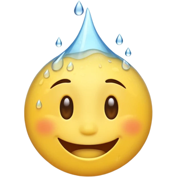An animation of an emoji showing happy face when water is poured on it emoji