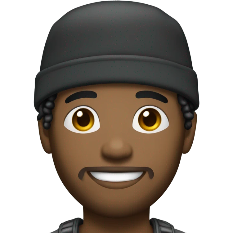 A young African-American male with medium-length, thick dreadlocks, a trimmed goatee, and sharp facial features. He has a slim but toned build, a friendly smile, and is wearing a backward cap. emoji