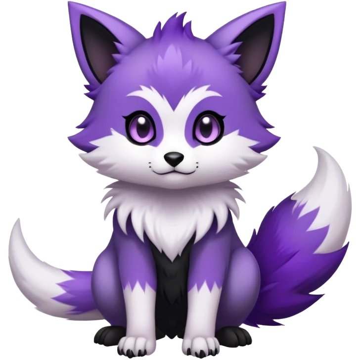  High quality Cute Cool Kawaii edgy Chibi Fur-Sona Purple fur, white belly, white tail-tip, black legs, black ears, Fakemon-creature-animal-vernid-hybrid Full Body, facial markings emoji