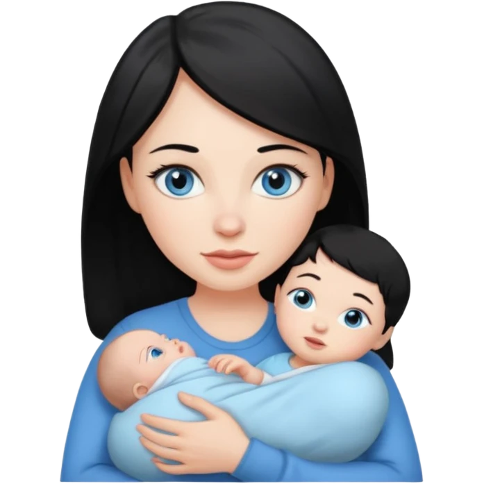 mom holding newborn baby girl with blue eyes white skin and black hair and white skin newborn girl bab white skin black hair emoji