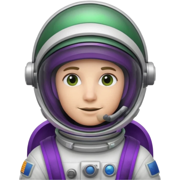 An astronaut wearing a cowboy's hat on his helmet, green and purple accents for the space suit emoji