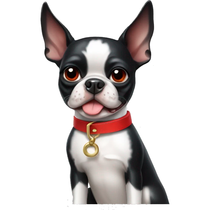 boston terrier wearing red collar giving thumbs up emoji