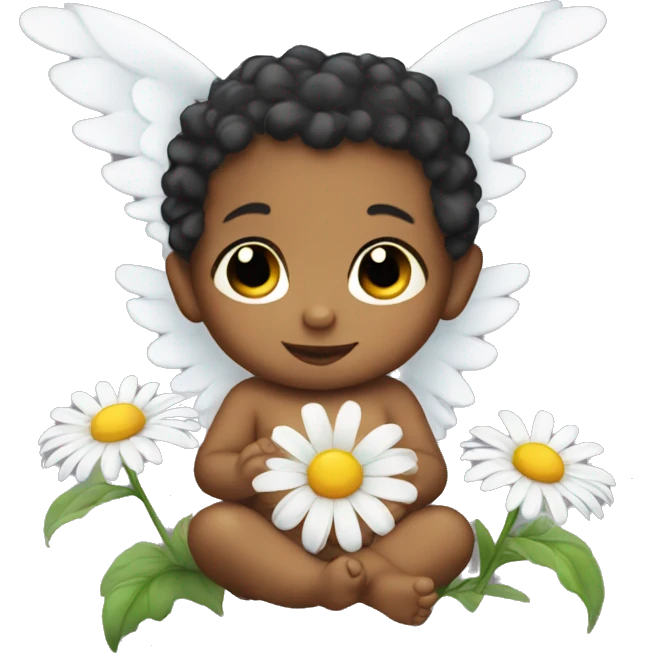 Baby angel with a daisy flower emoji