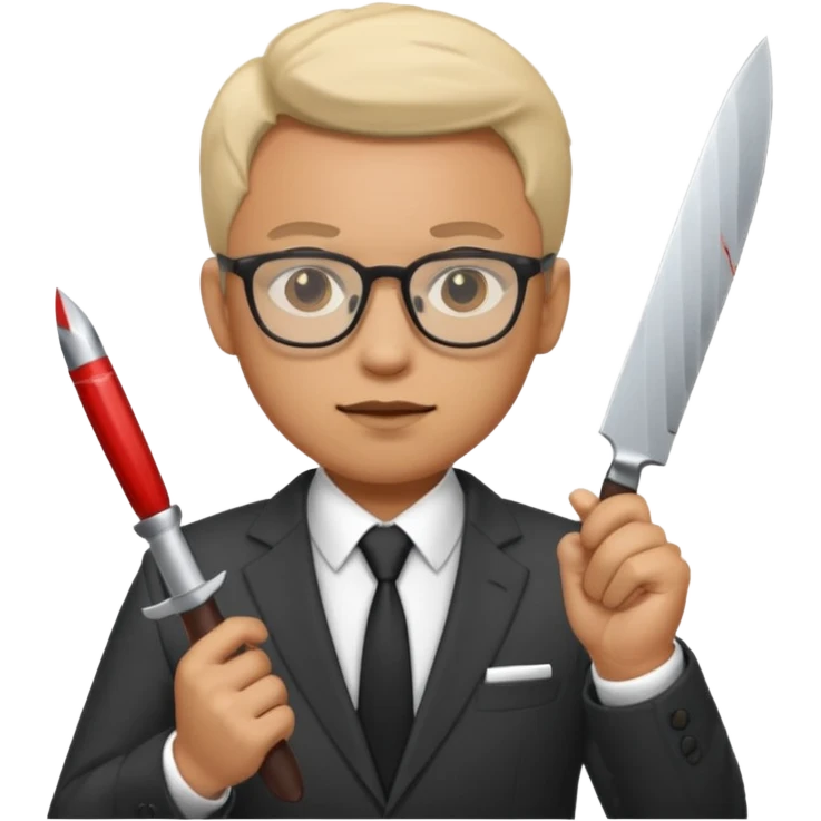 man with glasses wearing a suit and holding a knife emoji