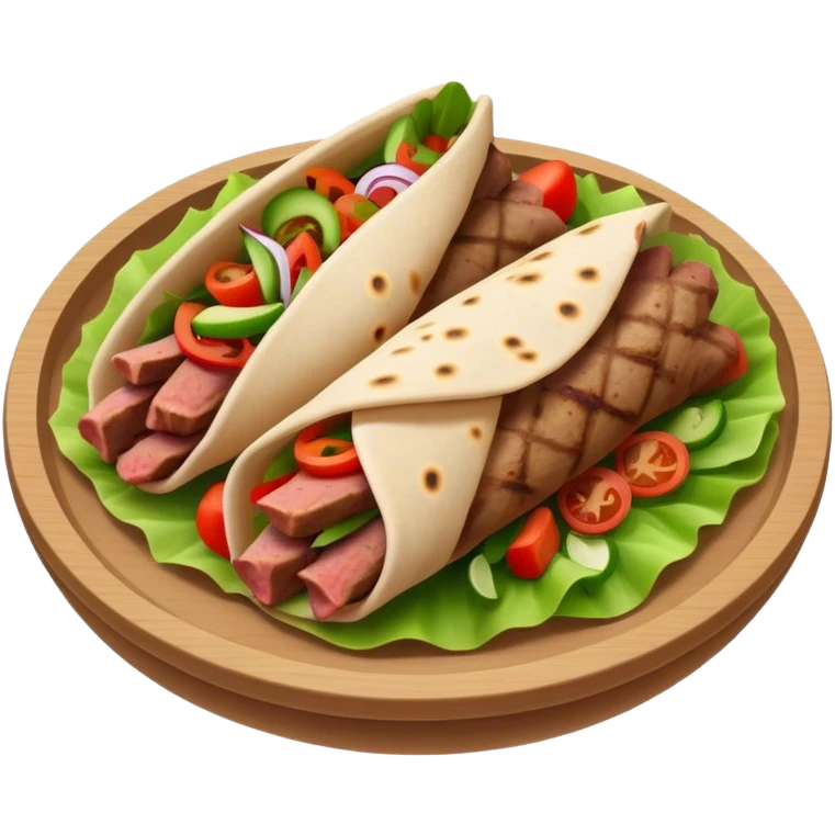 Cinematic Realistic Gyros Dish Emoji, showcasing succulent, spiced meat wrapped in pita with fresh vegetables rendered with lifelike detail and dynamic, appetizing lighting. emoji