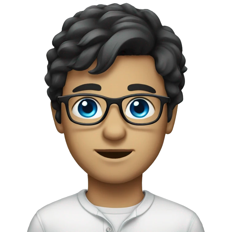 dark hair, blue eyes, glasses emoji
