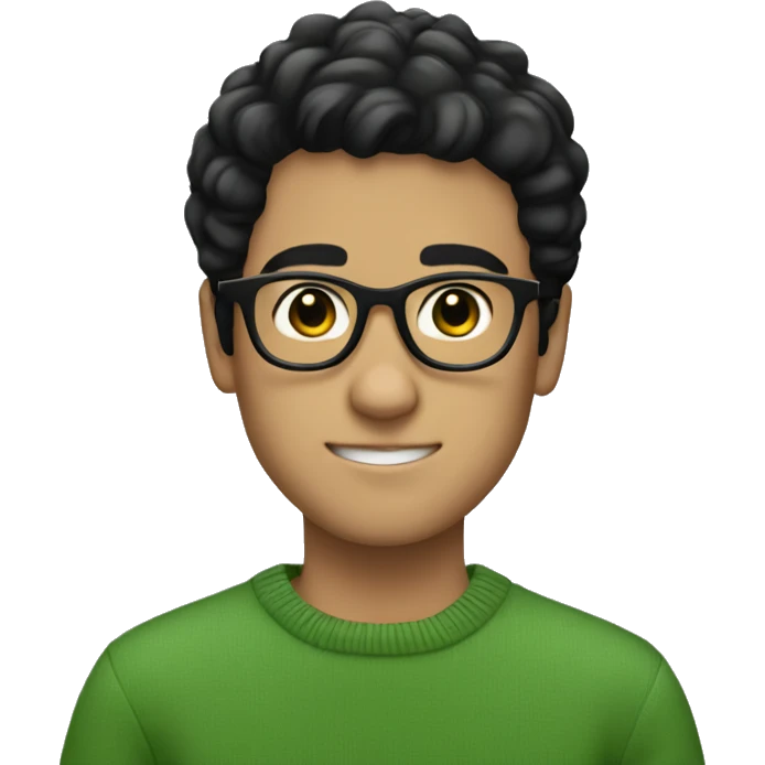 a white boy with glasses and black hair wearing soft green sweater emoji