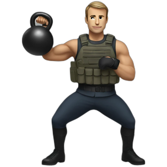 Macron soldier with kettlebell emoji