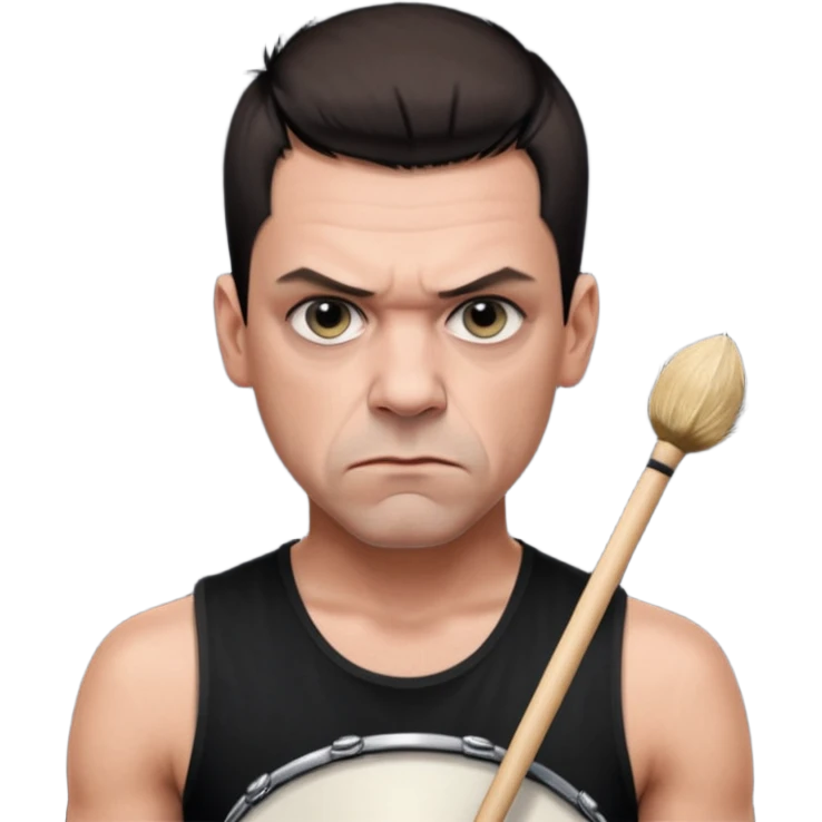 Christoph Schneider, drummer of Rammstein, short hair, serious expression, black tank top emoji