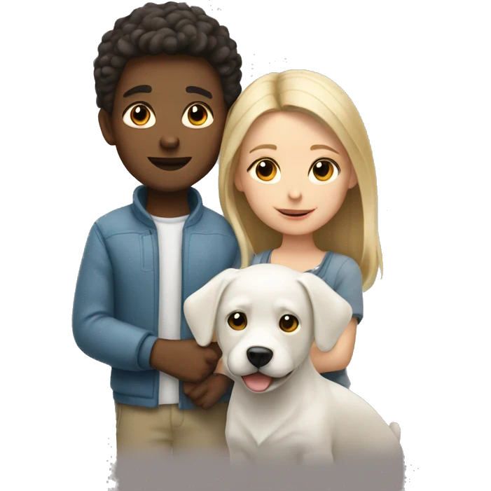 Boy and girl with small white dog  emoji