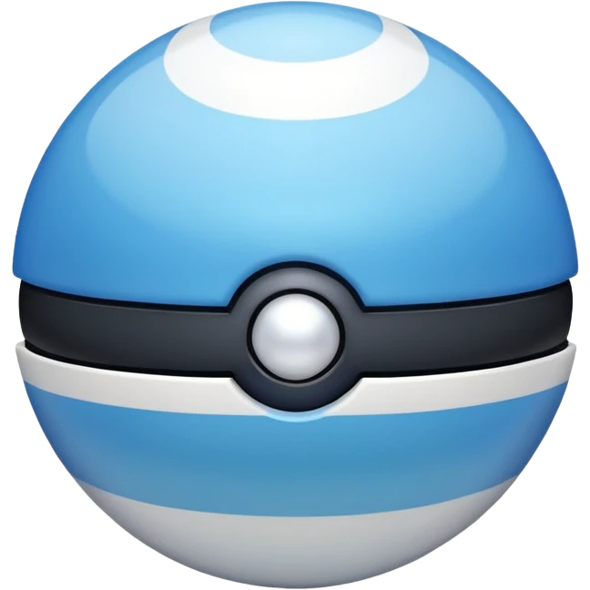 blue pokeball emoji, top half is a more saturated blue, bottom half is white, black stripe, with a white sheen, with a pearlescent finish, with a haze effect emoji