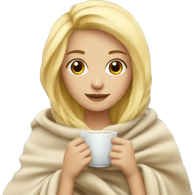 Blonde girl with a blanket and drinking tea emoji