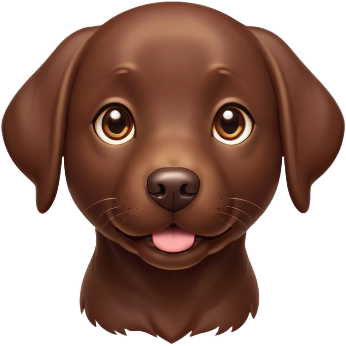 Cinematic Cute Chocolate Labrador Portrait Emoji, Head tilted playfully and inquisitively, featuring a sleek chocolate Fur with a lustrous sheen, round, sparkling brown eyes filled with curiosity, Simplified yet irresistibly adorable features, highly detailed, glowing with a warm, friendly glow, high shine, affectionate and spirited, stylized with a touch of whimsy, bright and endearing, soft glowing outline, capturing the essence of a mischievous yet loving companion, so playful it feels like it could dash out of the screen and into your arms! emoji