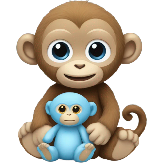 Light brown body, light blue eyes, baby monkey, jellycat stuffed animal emoji