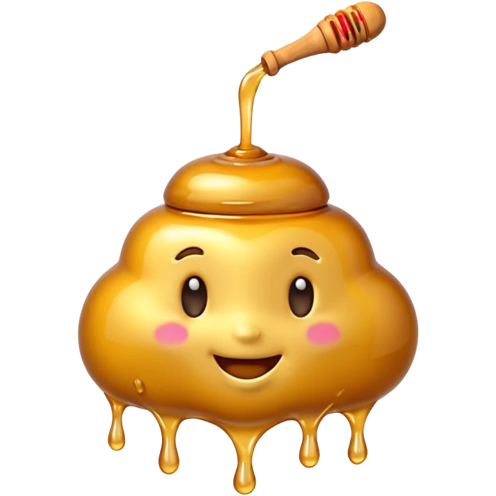 3D iPhone style emoji of golden honey, thick and glossy texture, dripping slowly, isolated on white background, soft shadows, high detail, playful and cute. emoji