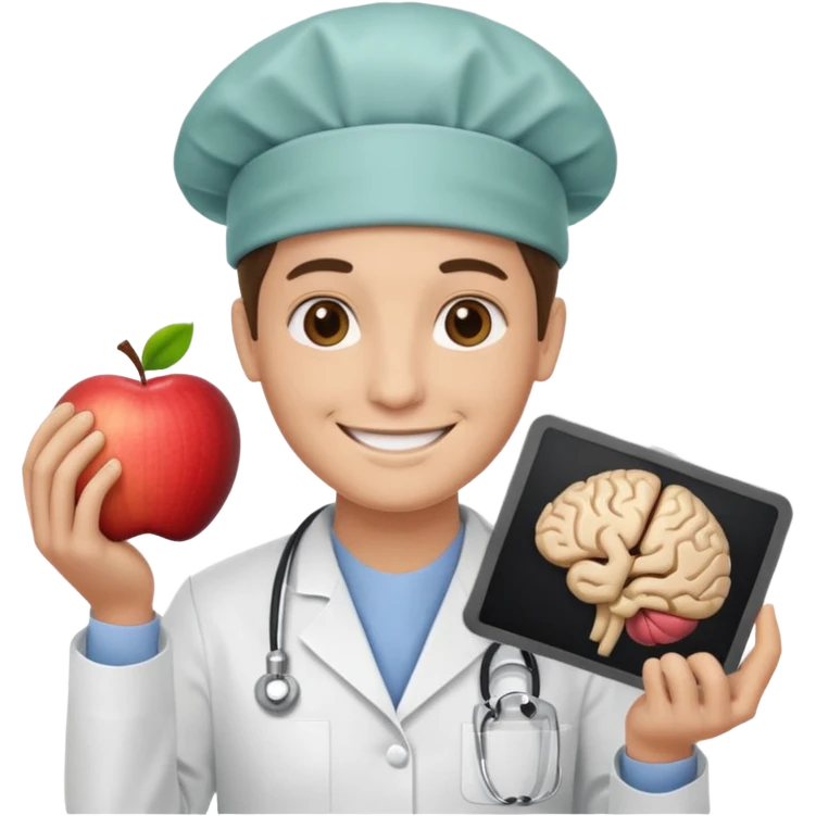 neurosurgeon holding a brain scan, smiling, apple emoji style emoji