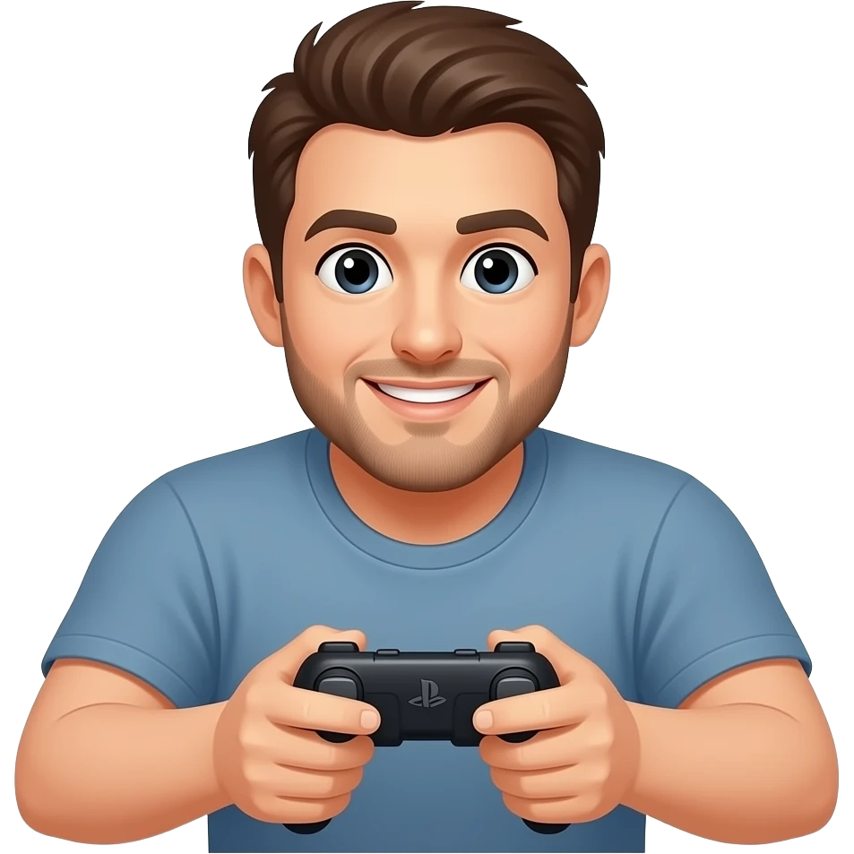 Man in home playing PlayStation emoji