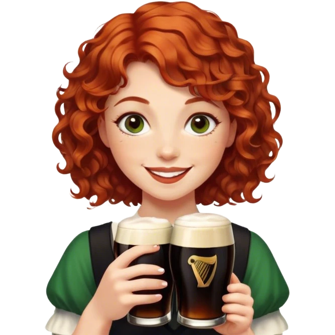 Short curly red hair Irish girl smiling with Guinness  emoji
