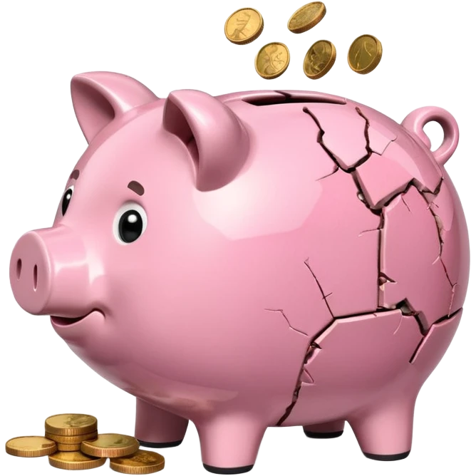 a piggy bank broken in half emoji