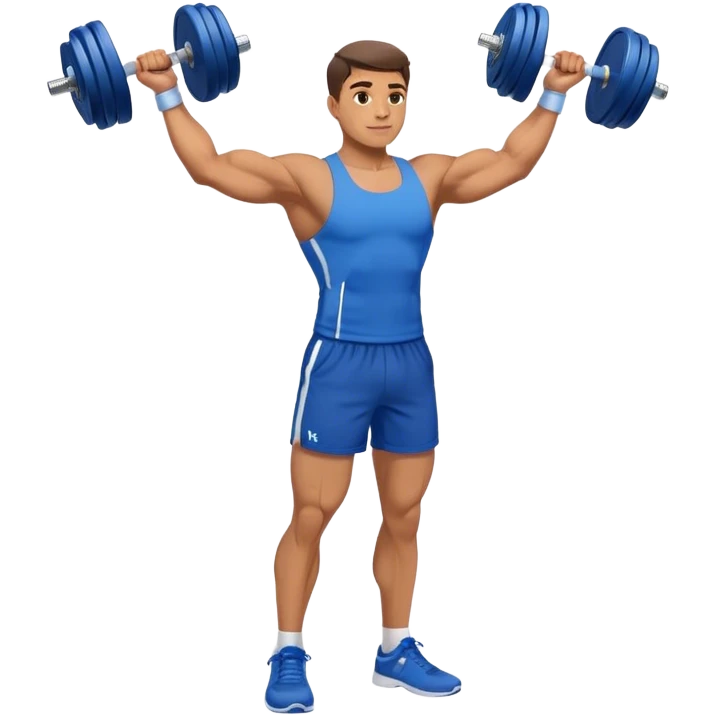 man with blue shorts doing side-lateral raise (T pose) with light dumbbells emoji