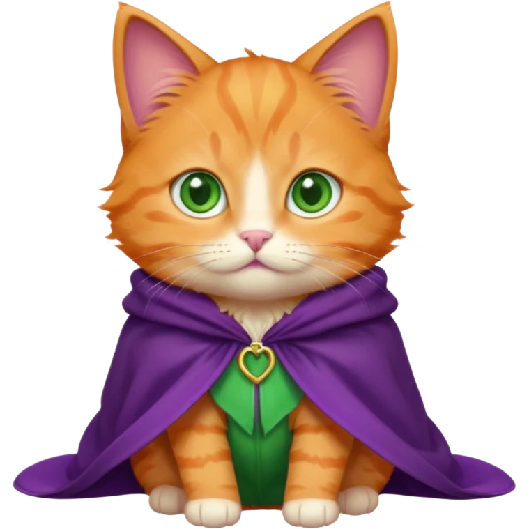 baby orange cat green eyes, in purple cloak emoji