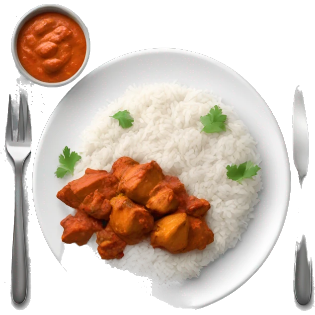 Realistic indian chicken tikka masala with rice on a white plate  emoji