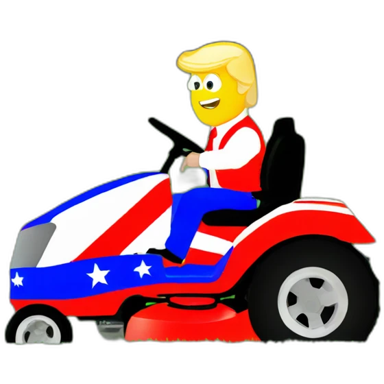president Trump riding red white and blue colored lawnmower emoji