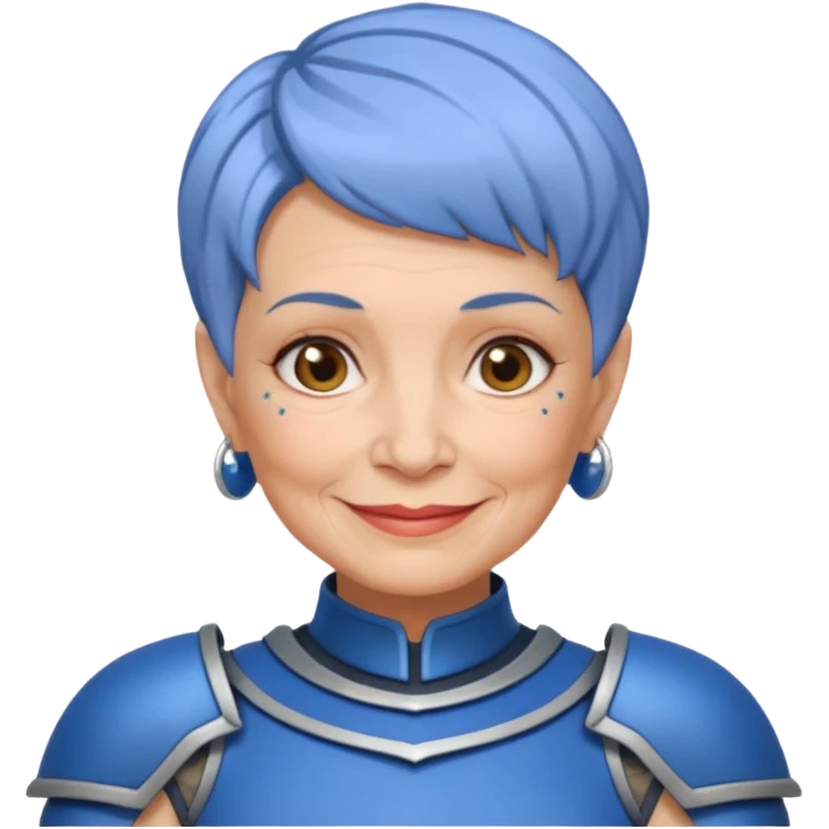 Elderly Tattooed Knights female, with short hair, blue armour emoji