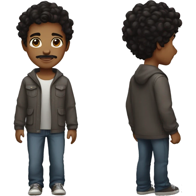 Wavy black hair boy, with brown eyes, little bit of mustache, and a little bit of goatee emoji