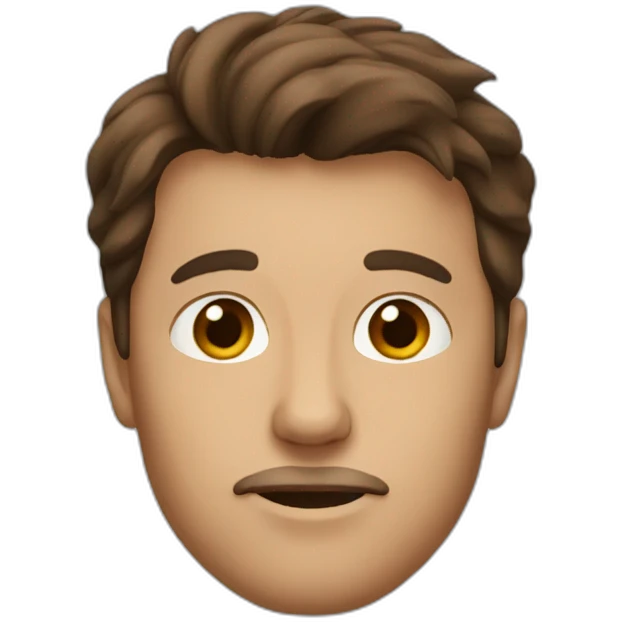 a man with brown hair without a beard and a sheltie emoji