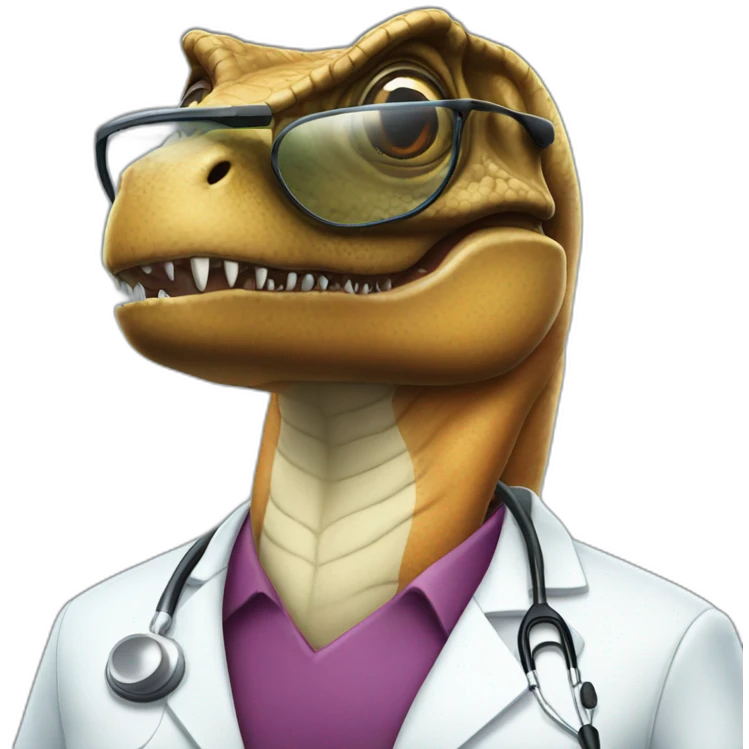 t-rex head in medical uniform and black glasses emoji
