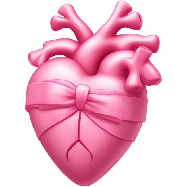 Pink anatomical heart pastel pink with pink bow on top emoji