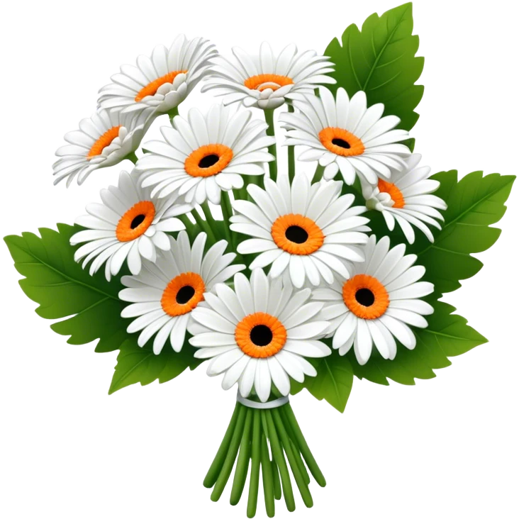 bouquet White Gerbera Daisy, luxuriant, leaf, bud, orange style emoji