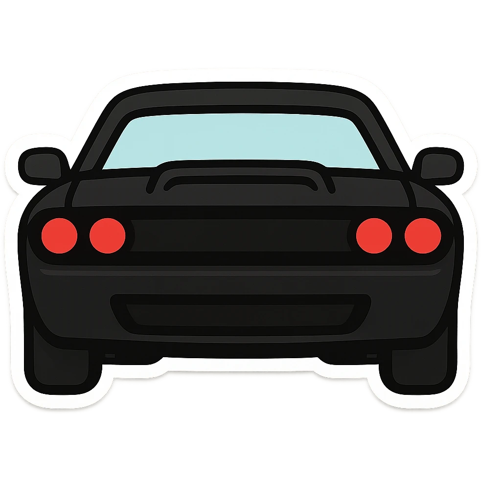 حول دودج شالانجر السوداء مع أضواء أمامية حمراء إلى ملصق إيموجي كرتوني (sticker style) emoji